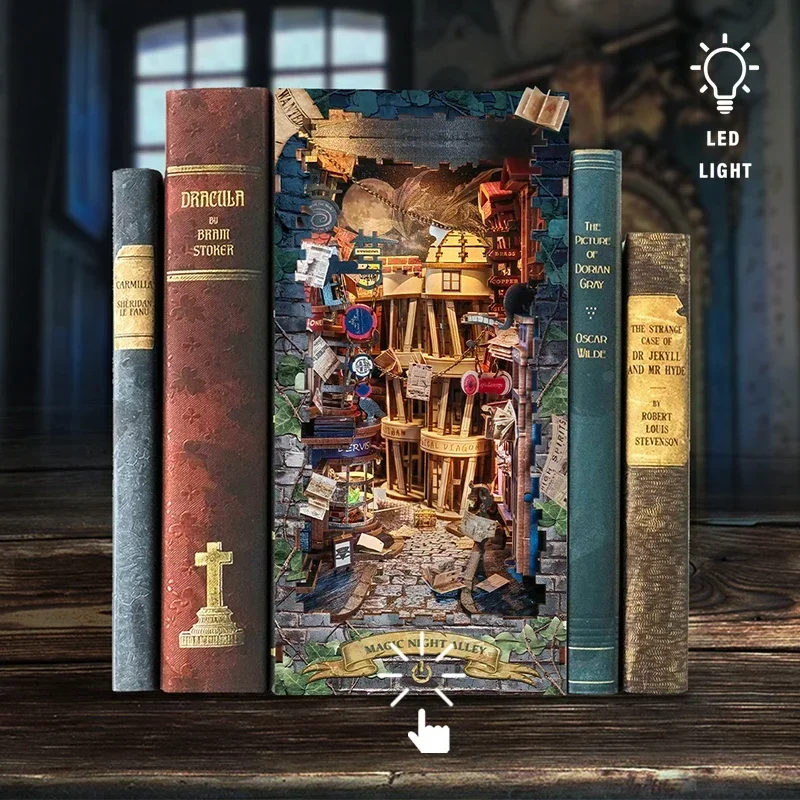 Retro DIY Magic Night Alley Wo - Diy Wooden Book Nook Kit Shelf Insert 评论和价格