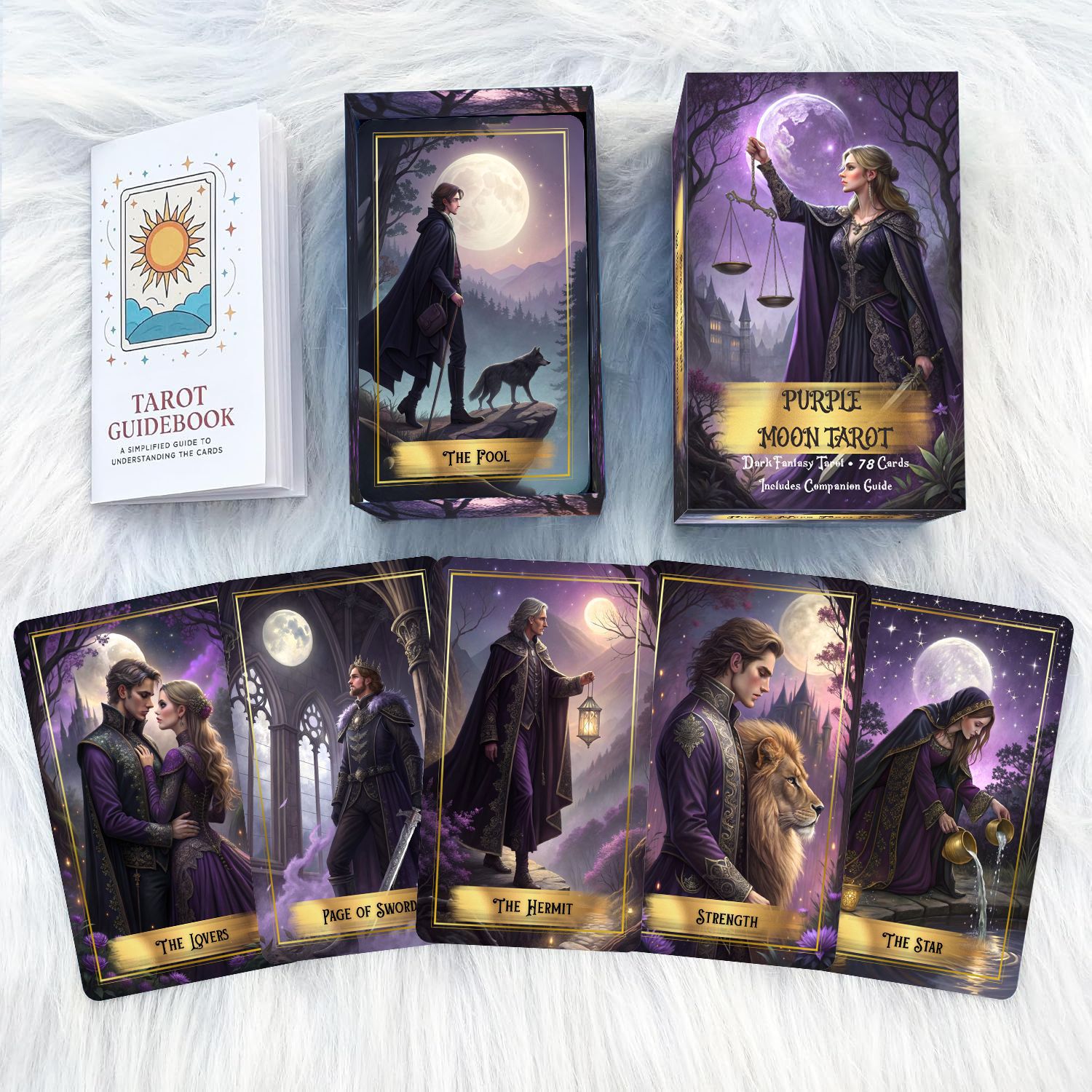 Purple Moon Tarot Cards Deck w - Tarot Deck With Guidebook 评论和价格